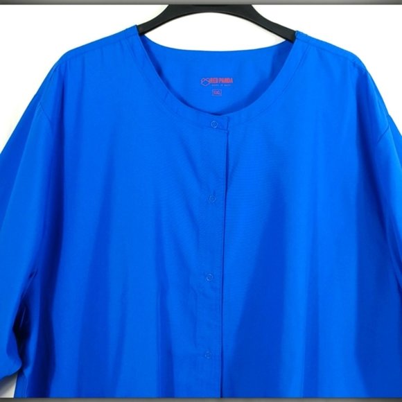 Red Panda Blue Long Sleeve Snap Buttons Pockets Nurses Top Women's Plus Size 5X - Picture 3 of 10